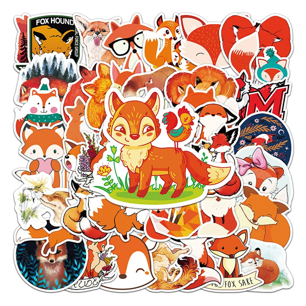 50PCS Cunning Fox Cute Cartoon Personality DIY Decorative Sticker Trunk Refrigerator Car Creative Sticker