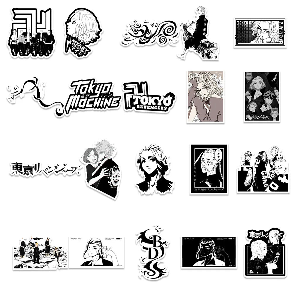 50PCS Anime Black and White Tokyo Avengers Graffiti Sticker Skateboard Suitcase Water Cup Phone Cartoon Sticker