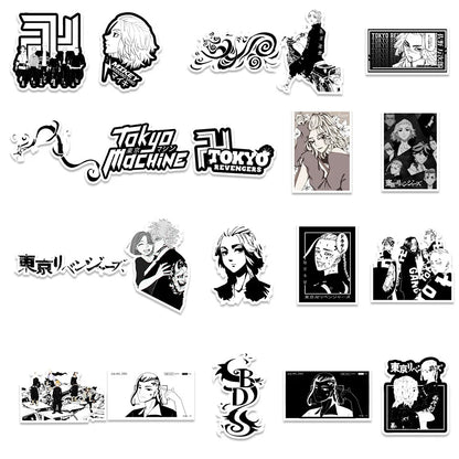 50PCS Anime Black and White Tokyo Avengers Graffiti Sticker Skateboard Suitcase Water Cup Phone Cartoon Sticker