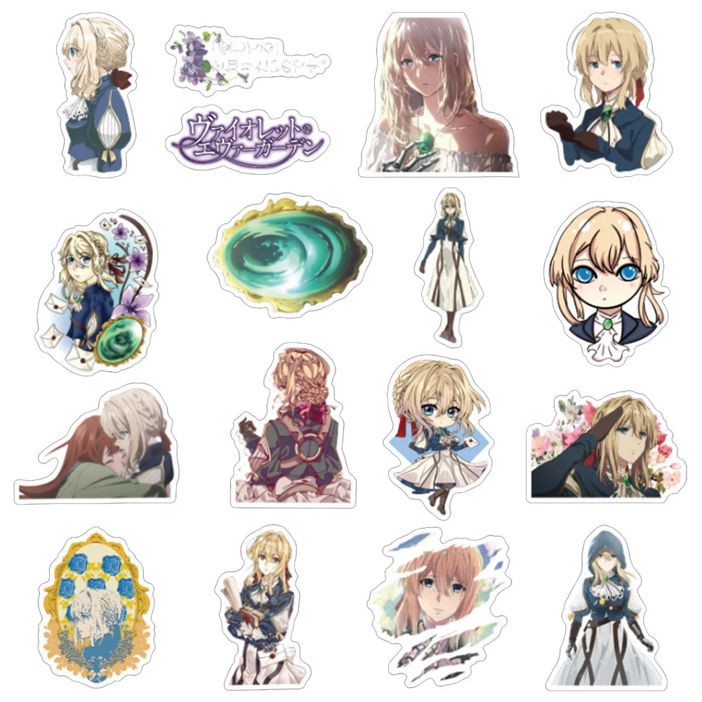 50PCS of Violet Evergarden animated decorative style graffiti stickers, personalized, fashionable and creative DIY exquisite decorative decal cups, helmets, skateboards, popular sticker toys