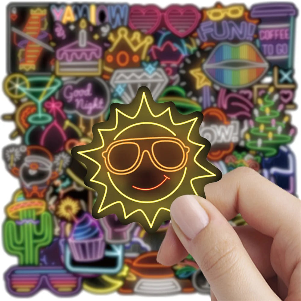 50PCS Neon Graffiti Laptop Guitar Motorcycle Luggage Skateboard Bike Waterproof Sticker