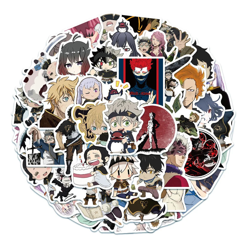 50OPCS Cartoon Black Clover Anime Graffiti Sticker Laptop Suitcase Waterproof Guitar Decoration Toy