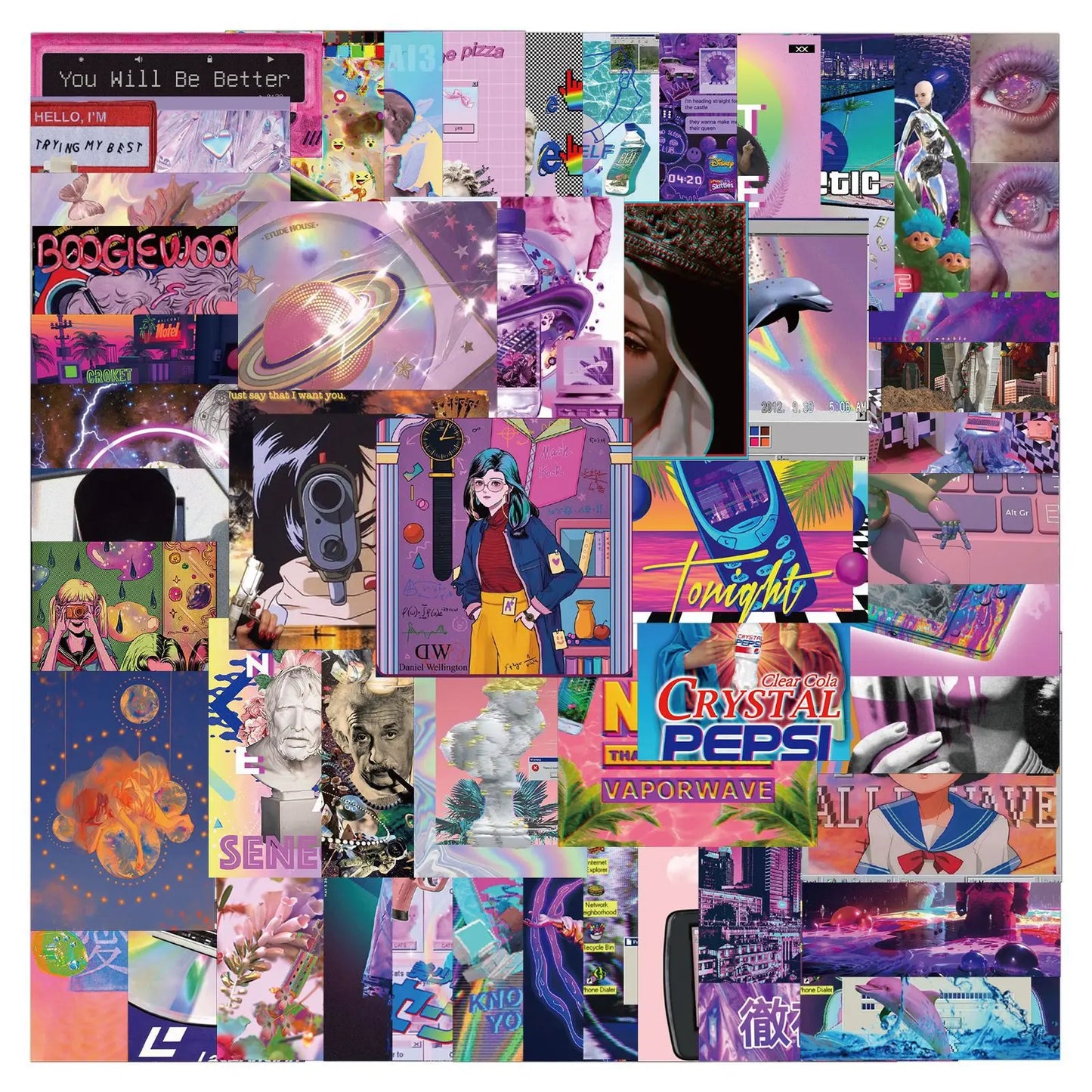 50PCS cartoon-style Vaporwave girl decorative graffiti stickers, personalized, fashionable and creative DIY exquisite decorative decal cups, helmets, skateboard popular sticker toys