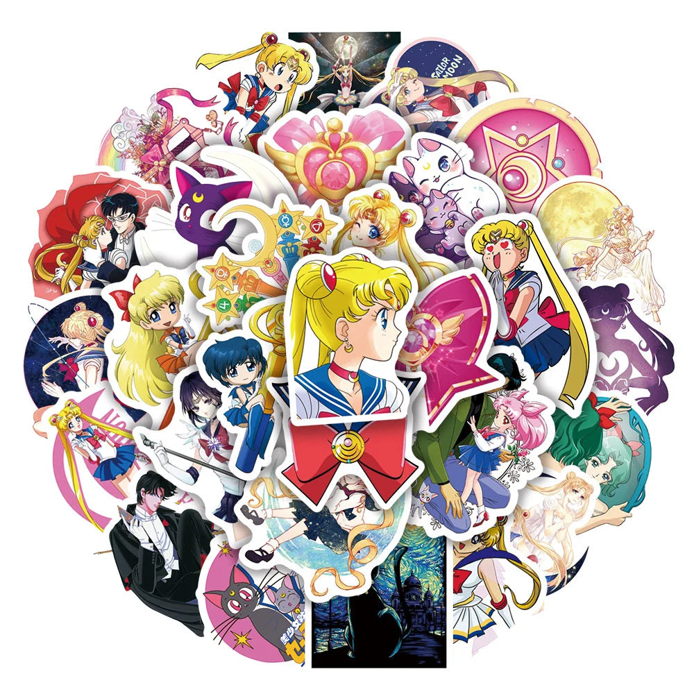 50PCS Cartoon Moon Beautiful Girl Graffiti Anime Suitcase Laptop Water Cup Toy Decoration Waterproof Sticker