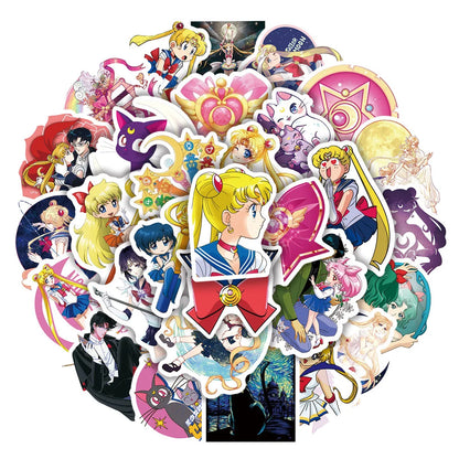 50PCS Cartoon Moon Beautiful Girl Graffiti Anime Suitcase Laptop Water Cup Toy Decoration Waterproof Sticker