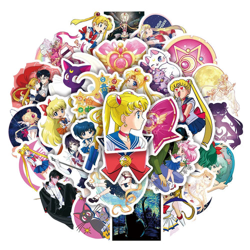 50PCS Cartoon Moon Beautiful Girl Graffiti Anime Suitcase Laptop Water Cup Toy Decoration Waterproof Sticker