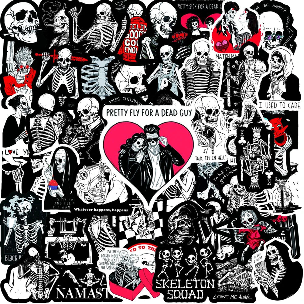 50PCS cartoon red and black skull love inspiring graffiti stickers, personalized DIY laptop, phone case, suitcase, skateboard decoration, waterproof sticker toys