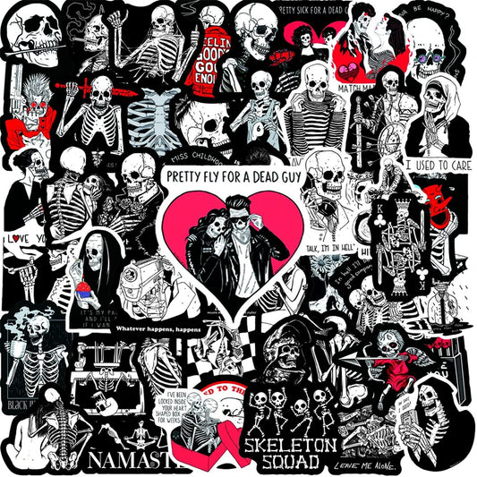 50PCS cartoon red and black skull love inspiring graffiti stickers, personalized DIY laptop, phone case, suitcase, skateboard decoration, waterproof sticker toys