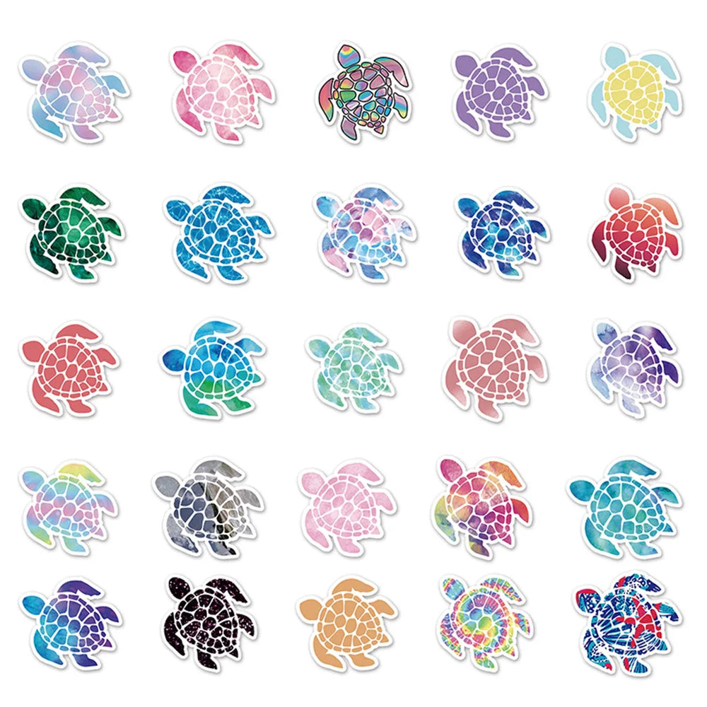 50PCS Color Turtle Graffiti Stickers Cute Marine Life Stickers Children Decoration Skateboard Luggage Stickers