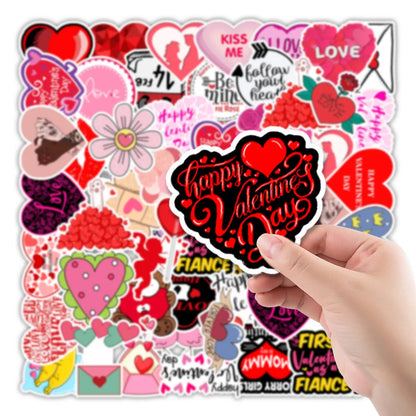 50PCS Valentine's Day series love graffiti stickers, personalized, fashionable and creative decoration DIY exquisite decals luggage, notebook, refrigerator, skateboard, water cup, popular sticker toys