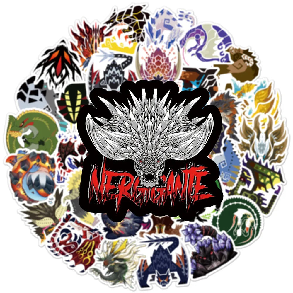 50PCS of cute cartoon anime Monster Hunter decorative style graffiti stickers, personalized, fashionable and creative trend DIY exquisite decorative decal cups, helmets, skateboard popular sticker toys