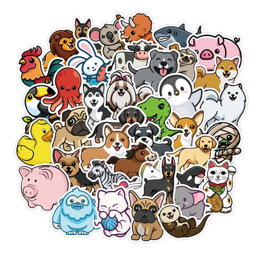 50 pieces of cartoon cute little animal decorative style graffiti stickers, personalized, fashionable and creative DIY exquisite decorative decal cups, helmets, skateboard popular sticker toys