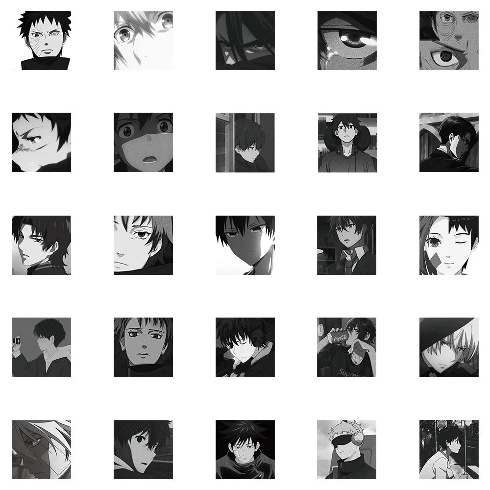 50PCS Gray Anime Male Character Creative DIY Sticker Sticker Scrapbook Skateboard Guitar Gift Aesthetic Sticker