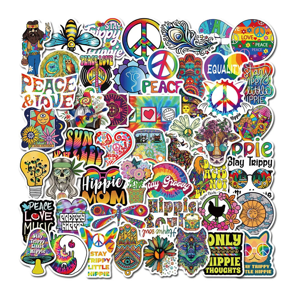 50PCS Hot Style Cartoon Hippie Hippie Graffiti Stickers Decorative Luggage Water Cup Waterproof Stickers