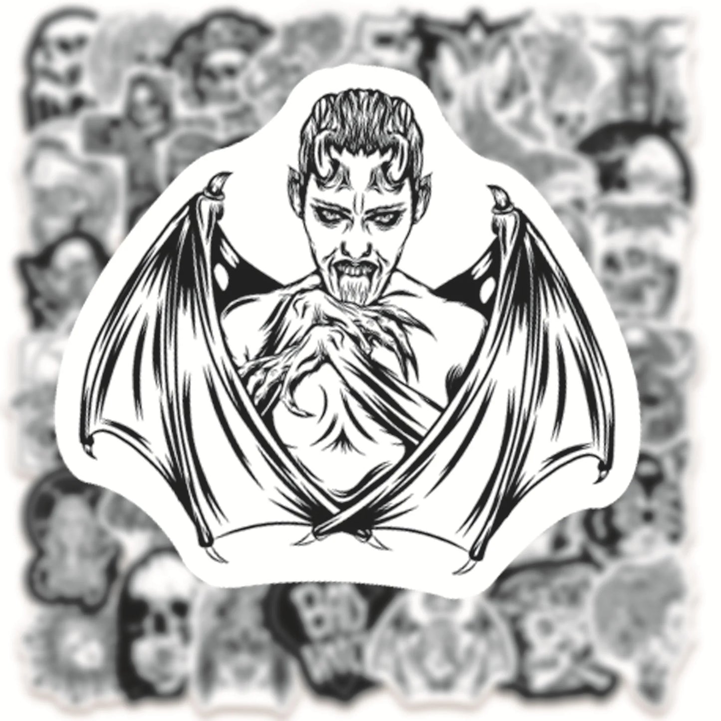 50PCS Black and White Punk Style Gothic Graffiti Sticker Horror Pvc Waterproof Car Notebook Trolley Case Sticker