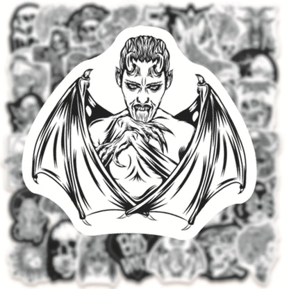 50PCS Black and White Punk Style Gothic Graffiti Sticker Horror Pvc Waterproof Car Notebook Trolley Case Sticker