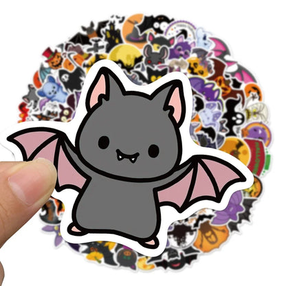 50PCS Art Illustration Popular Creative Cute Cartoon Halloween Bat Decoration Style Graffiti Stickers Personality Fashion Creative DIY Exquisite Decorative Decals For Cups, Helmets, Skateboards Popular Stickers Toys