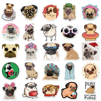 50PCS Cute Pug Pug Graffiti Stickers Mobile Phone Laptop Refrigerator Decoration Stickers Waterproof Custom