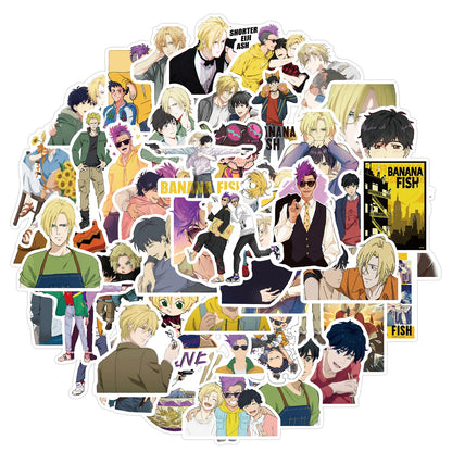 50PCS New Animation Shudder Killer Banana Fish Graffiti Waterproof Sticker Suitcase Notebook Mobile Phone Skate board