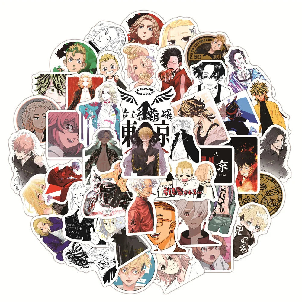 50PCS Anime Tokyo Avengers Cartoon Sticker Laptop Skateboard Mobile Phone Graffiti PVC Gift Toy Waterproof Sticker