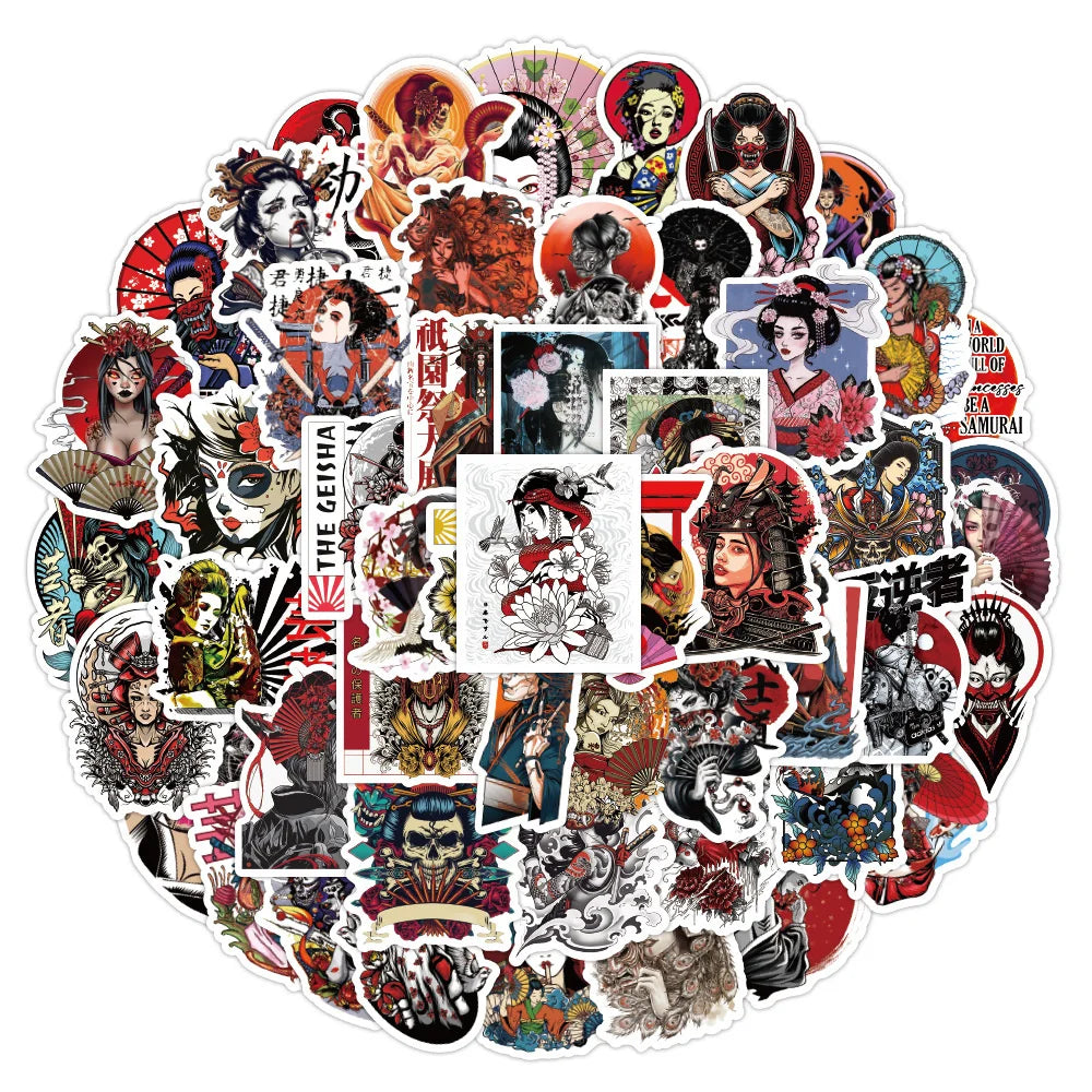 50PCS Color Geisha New Art Graffiti Stickers Waterproof Removable Car Trunk Water Cup Stickers
