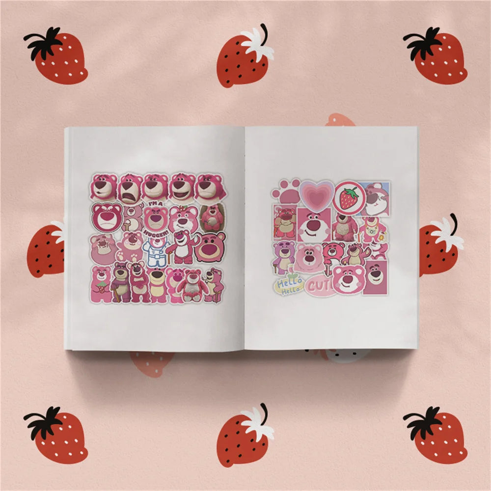 50PCS   Strawberry Bear Pink Cartoon Personality Girls Cute Graffiti Car Stickers Notebook Refrigerator Stickers