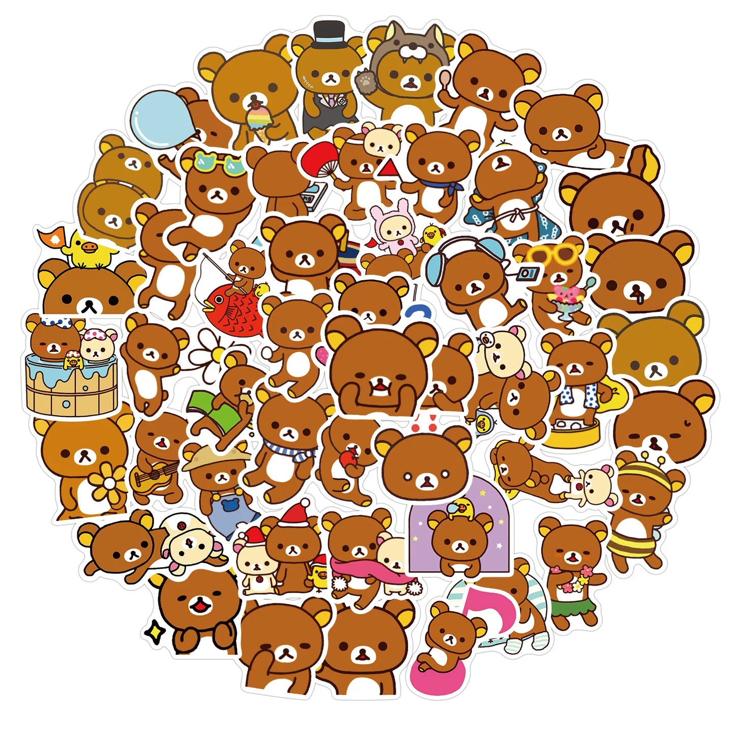 50PCS New Cute Bear Cartoon Graffiti Waterproof Sticker Suitcase Notebook Refrigerator Skateboard Stationery Box