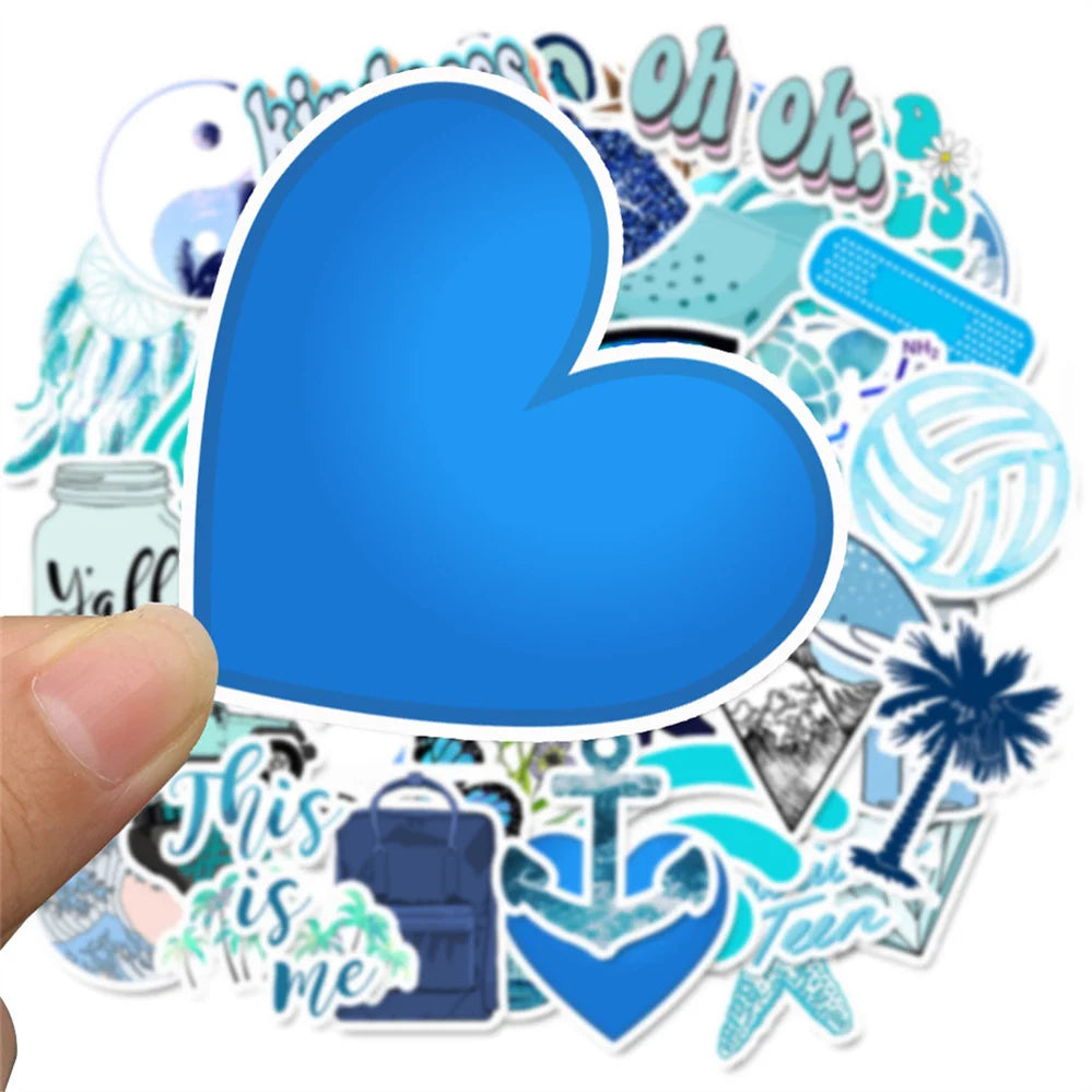50PCS  Cartoon Blue Small Fresh Series Diary Graffiti Suitcase Skateboard Decoration Waterproof Stickers