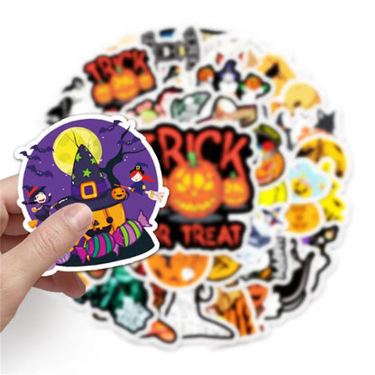 100PCS Art Illustration Popular Creative Fashion Halloween Cartoon Horror Pumpkin Decorative Style Graffiti Stickers Personality Fashion Creative Trend DIY Exquisite Decorative Decals for Cups, Helmets, Skateboards Popular Stickers Toys