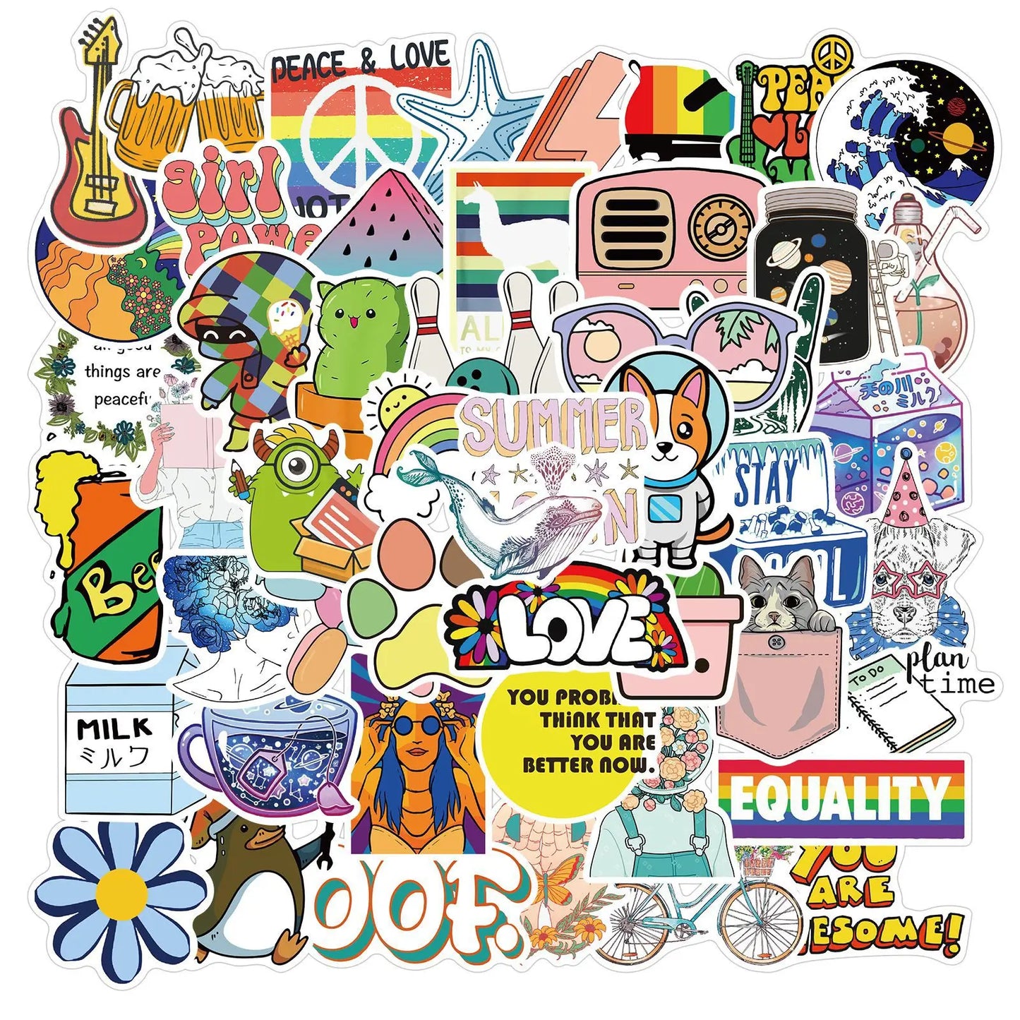 50PCS New Cartoon Stickers Decorative Luggage Motorcycle Trolley Case Laptop Waterproof Stickers