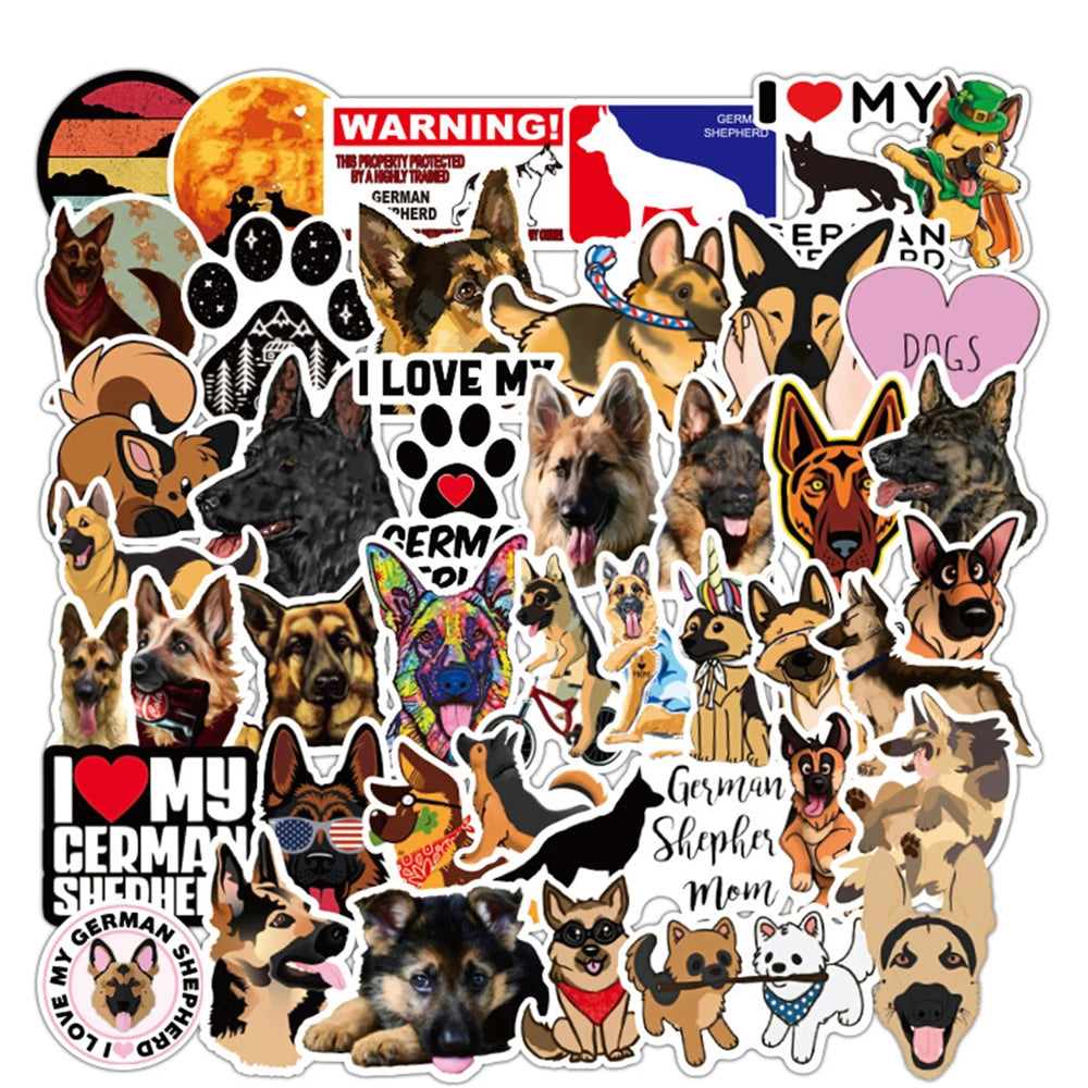 50PCS German Shepherd Graffiti Sticker Car Sticker Luggage Notebook Sticker Trolley Case Waterproof Sticker