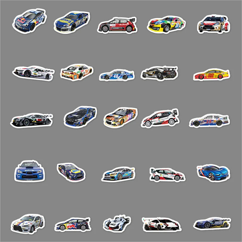 50 pieces of cool cartoon racing car graffiti stickers, personalized decorative suitcases, guitars, laptops, phone cases, waterproof stickers, toys
