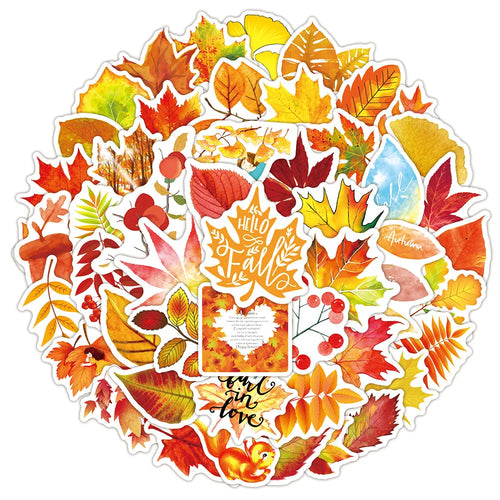 50 Autumn Leaves Graffiti Stickers Laptop Water Cup Waterproof Luggage Sticker