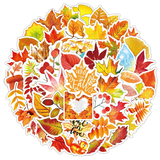 50 Autumn Leaves Graffiti Stickers Laptop Water Cup Waterproof Luggage Sticker