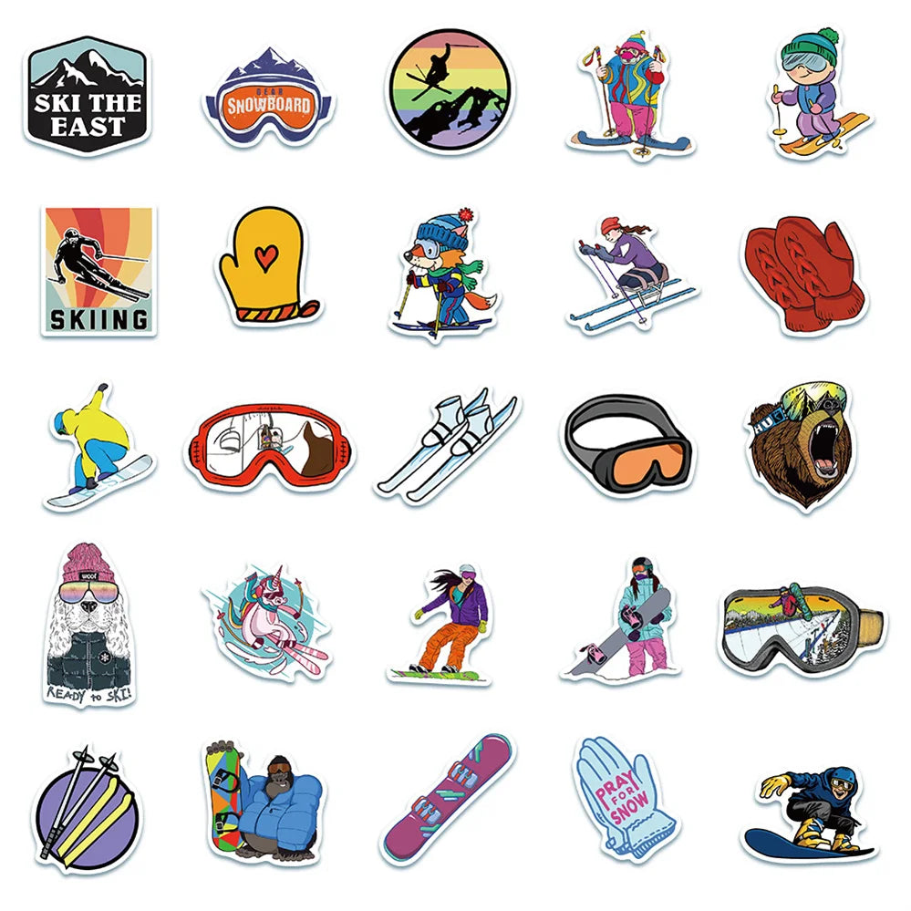 50PCS Cartoon Outdoor Ski Sports Skateboard Graffiti Stickers Notebook Guitar Cup Graffiti Decoration Toys
