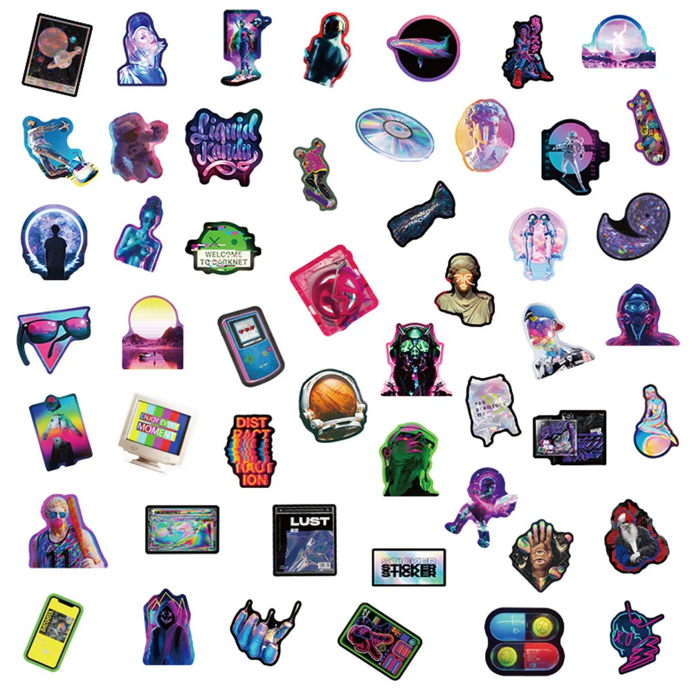 50PCS Colorful Laser Punk Graffiti Character DIY Mobile Phone Scrapbook Laptop Luggage Skateboard Guitar Sticker
