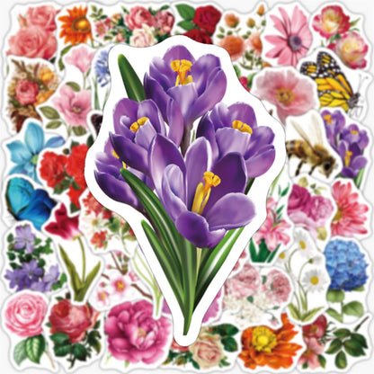 50 pieces of cartoon and fresh spring flower butterfly decorative style graffiti stickers, personalized, fashionable and creative DIY exquisite decorative decal cups, helmets, skateboard popular sticker toys
