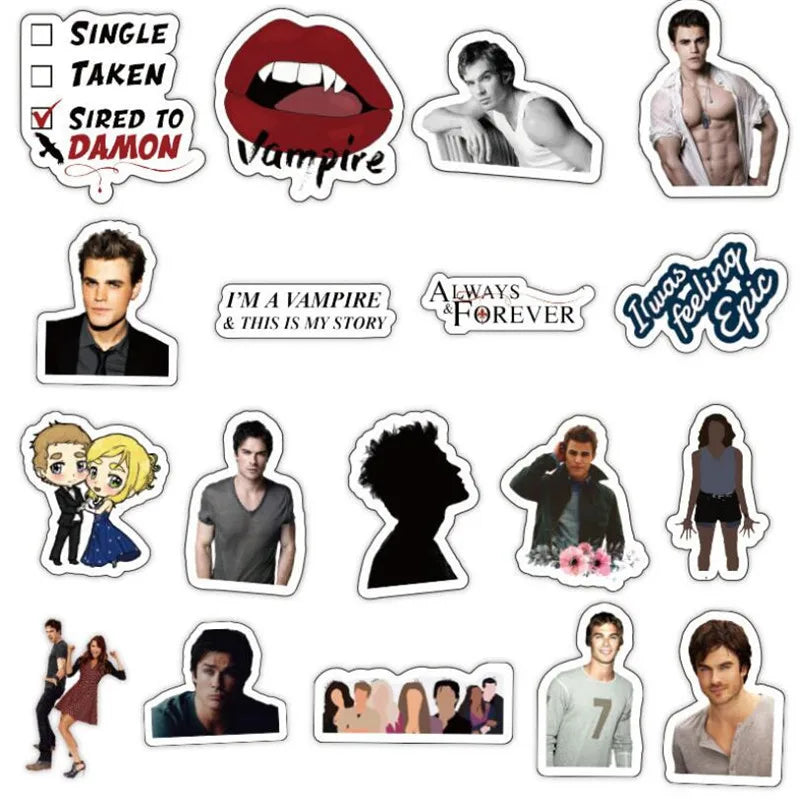 50PCS  Vampire Diaries character graffiti laptop luggage skateboard guitar waterproof sticker decoration