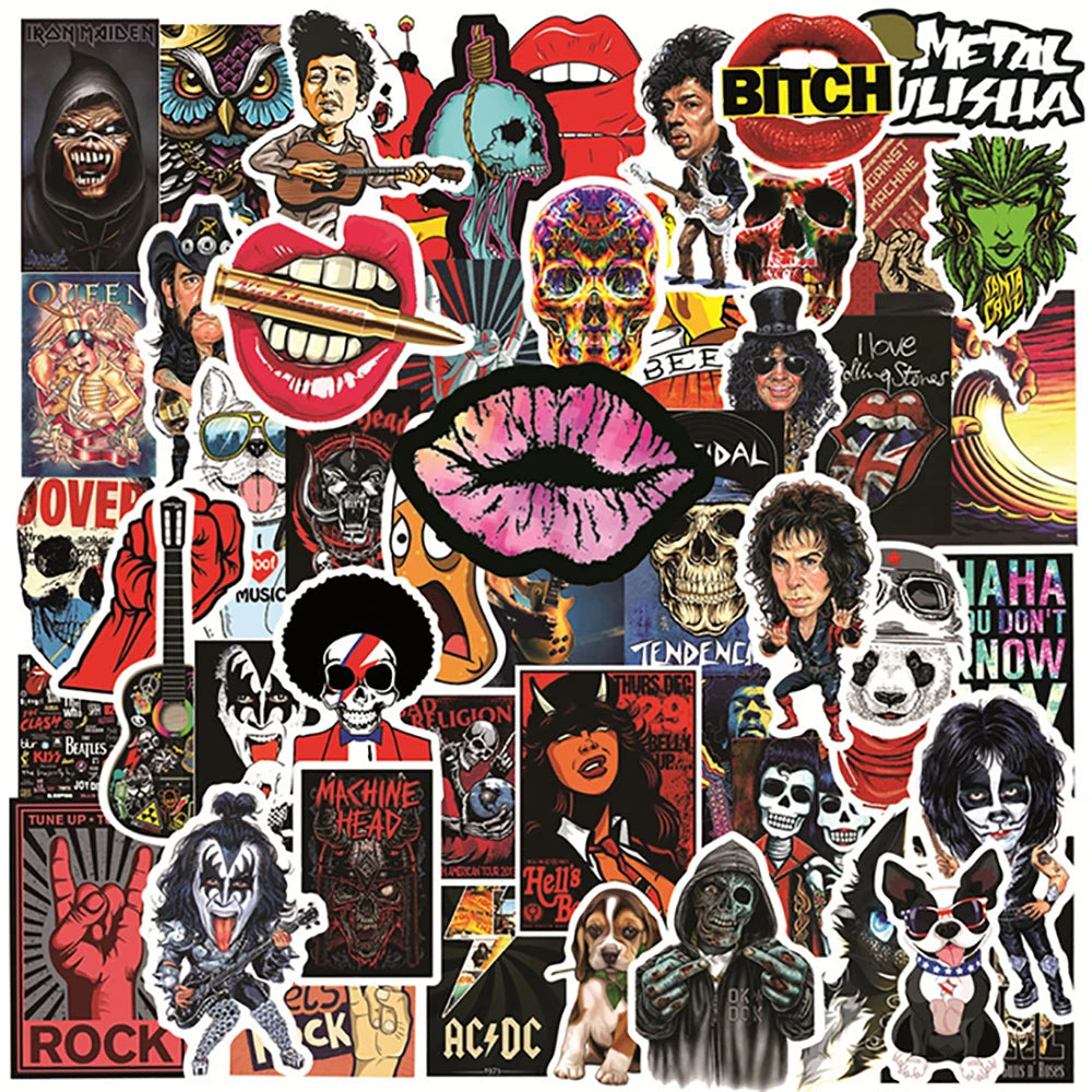 50PCS Rock Rock Graffiti Sticker Scooter Guitar Water Cup Trolley Case PVC Waterproof Sticker