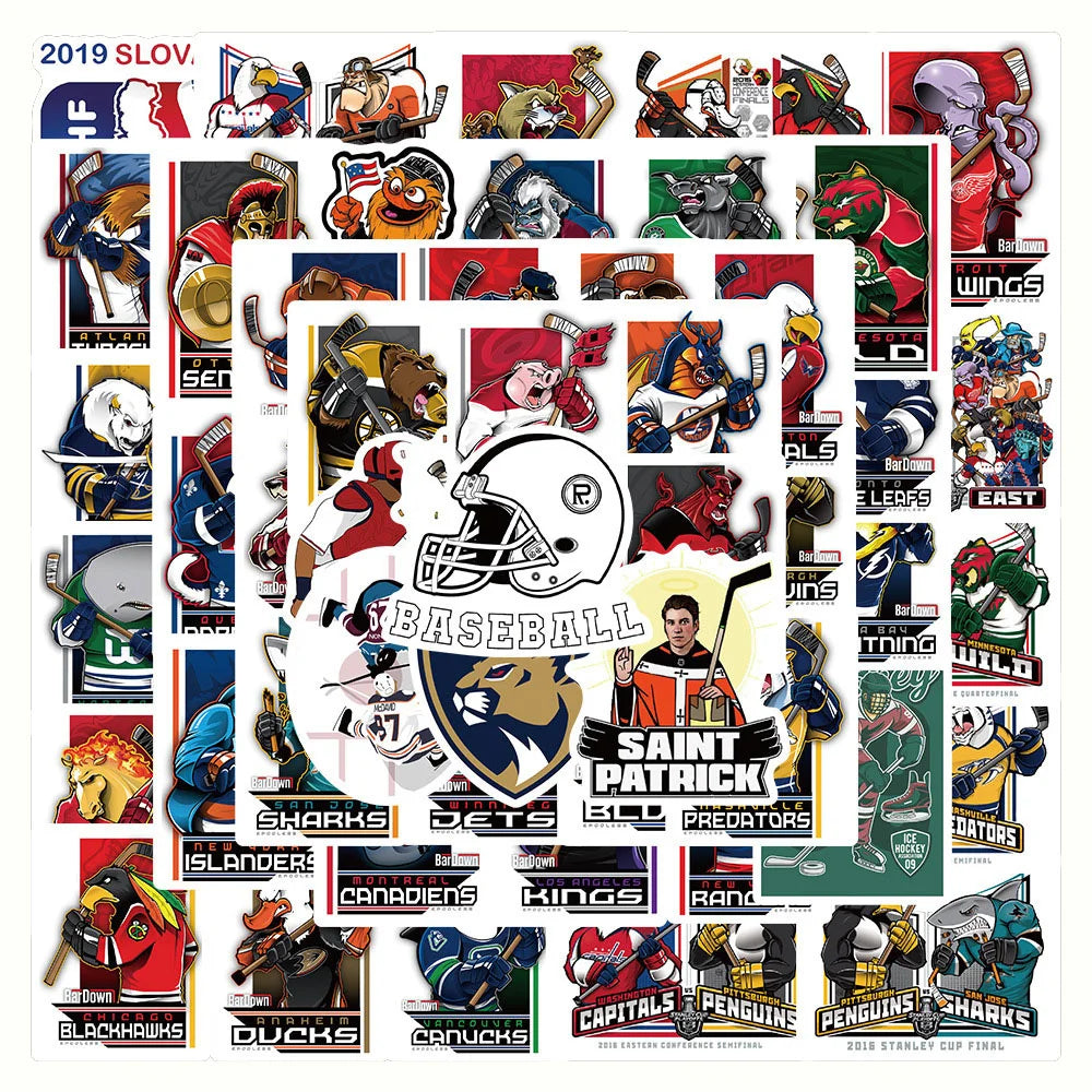 50PCS Art Illustration Popular Creative Cartoon Hockey Sports Series Decorative Style Graffiti Stickers Personalised Fashion Creative Trend DIY Exquisite Decorative Decals Suitable for Cups, Helmets, Skateboards Popular Stickers Toys
