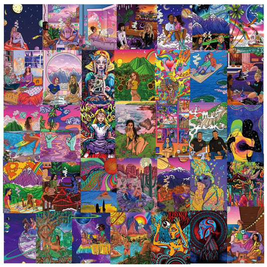50 pieces of cartoon animation art oil painting cards, character decorative style graffiti stickers, personalized, fashionable, creative and trendy DIY exquisite decorative decal cups, helmets, skateboard popular sticker toys