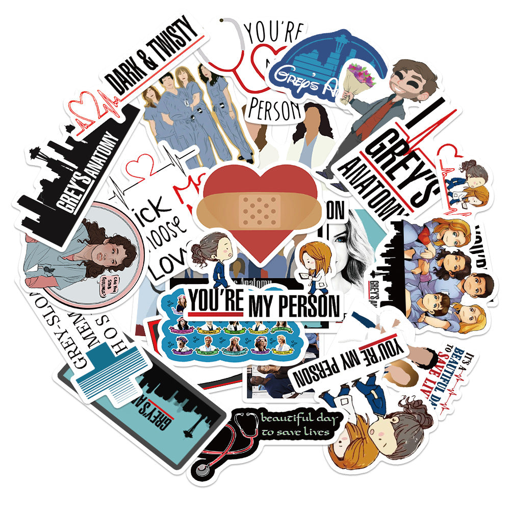 50PCS TV Show Scrubs Doodle Stickers for Suitcases, Laptops, Skateboards, Water Bottles - Exquisite DIY Desktop Decor Decals