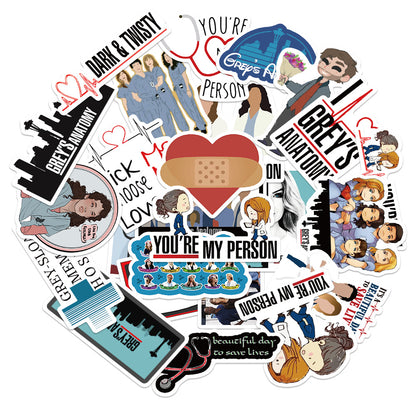 50PCS TV Show Scrubs Doodle Stickers for Suitcases, Laptops, Skateboards, Water Bottles - Exquisite DIY Desktop Decor Decals