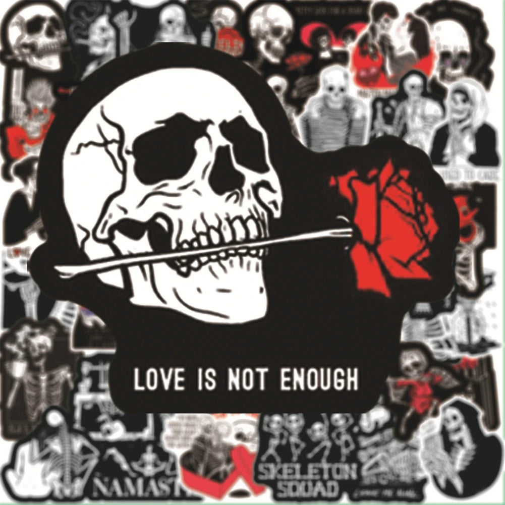 50PCS cartoon red and black skull love inspiring graffiti stickers, personalized DIY laptop, phone case, suitcase, skateboard decoration, waterproof sticker toys