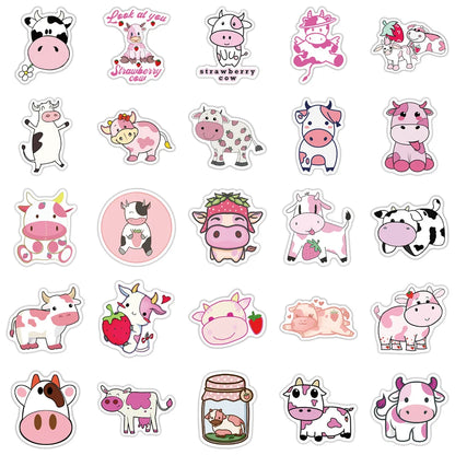 50PCS Cut Pink Cow Graffiti Waterproof Sticker Suitcase Notebook Mobile PhoneRefrigeratorChildren'sWaterCupHelmet
