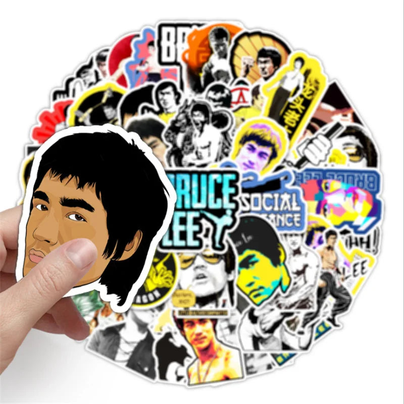 50 pieces of Bruce Lee doodle stickers featuring kung fu movie star, suitable for DIY decorative stickers on luggage, suitcases, motorcycles and flat surfaces