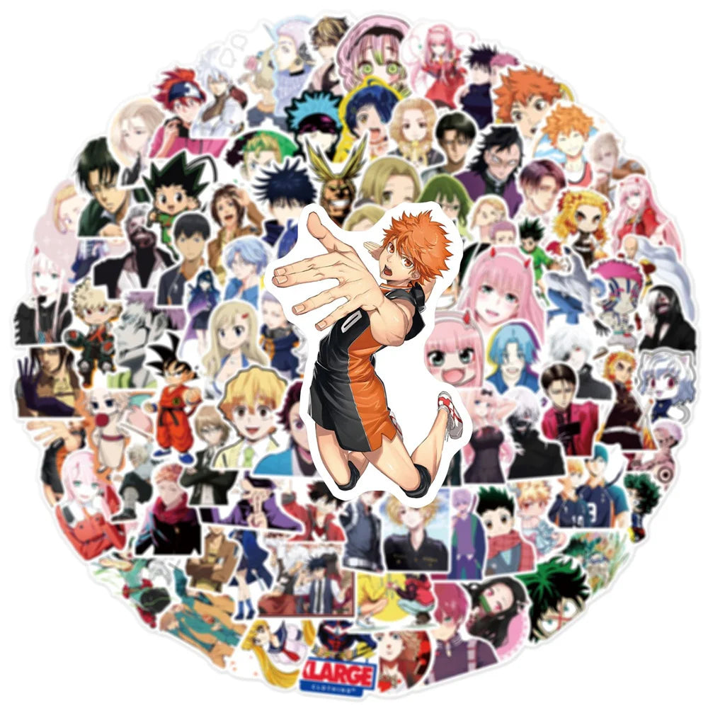 50PCS Cartoon Japanese Anime Mixed Sticker Graffiti/Volleyball Junior/Zero Two/Guitar Bike Skateboard Sticker