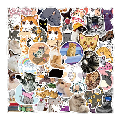 50 pieces of cartoon cute pet cat decorative style graffiti stickers, personalized, fashionable and creative DIY exquisite decorative decal cups, helmets, skateboard popular sticker toys