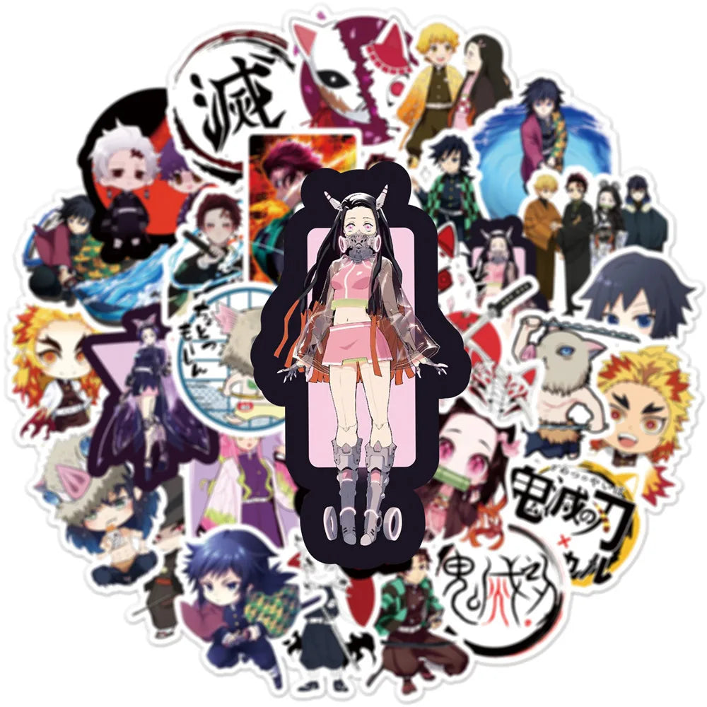 50PCS Anime Ghost Slayer Graffiti Helmet Sticker Notebook Guitar Skateboard Mobile Toy Cartoon PVC Sticker