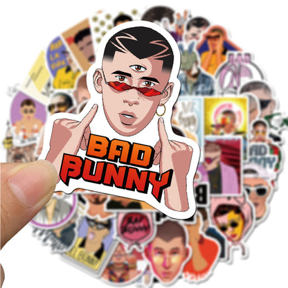 50PCS Bad Bunny Puerto Rico Inspired Stickers - Latin Trap & Reggaetón Icon Doodle Decals for Music Festival Logs, Concert Memory Journals, Latinx Pride Projects & Urbano Culture Art Collages